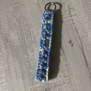 Blue and White Crocheted Keychain